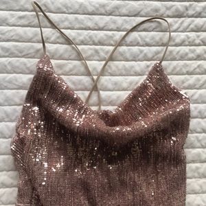 Sequins gown, cowl neck, high slit